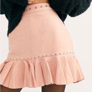 Understated Leather pink studded suede mini skirt
